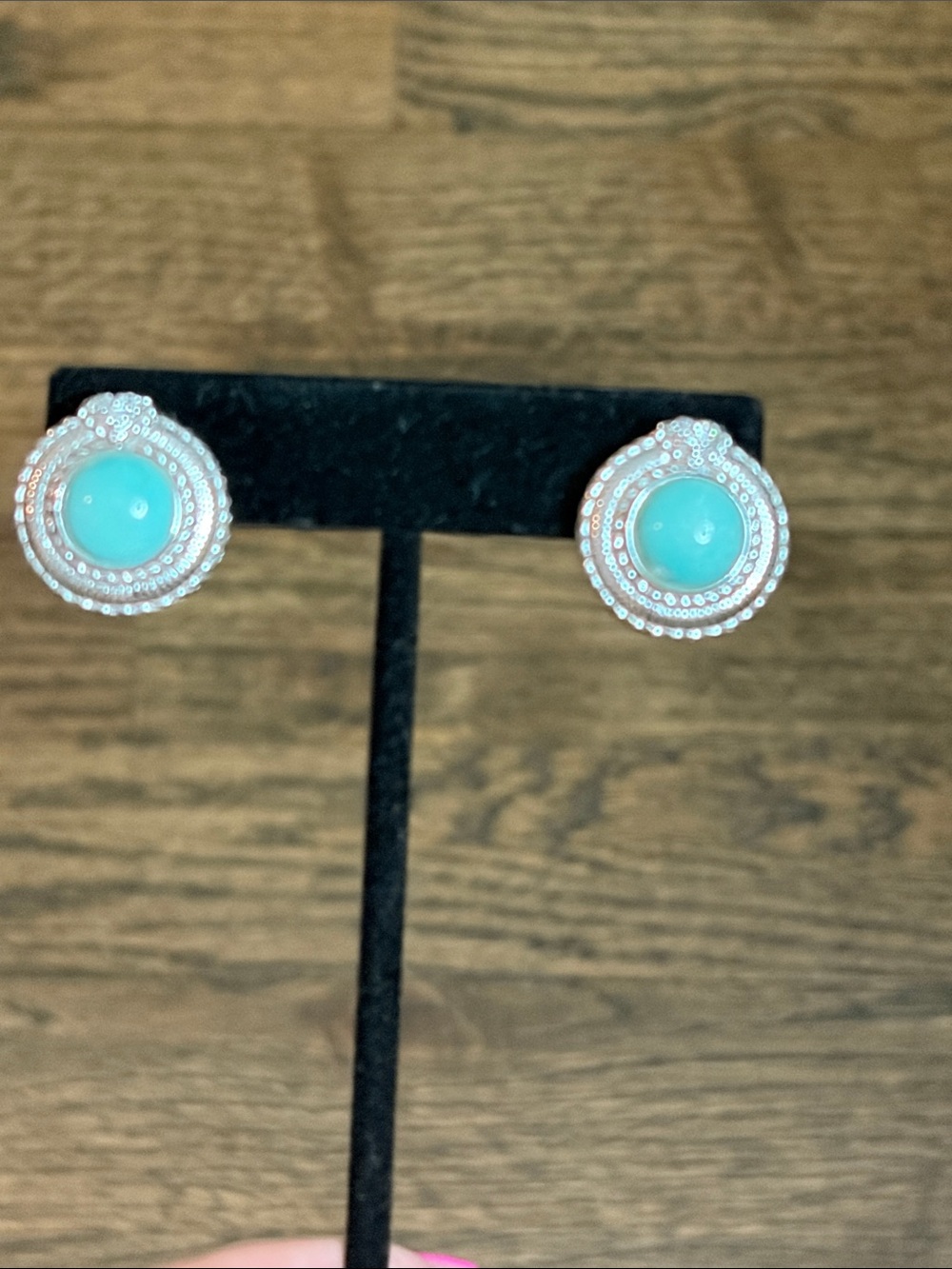 Judith Ripka Silver Earrings with Turquoise Green Cabochons